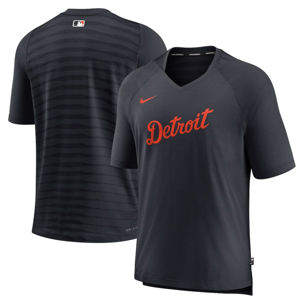 Detroit Tigers Authentic Collection Pregame Raglan Performance V-Neck T-Shirt Navy | Nike