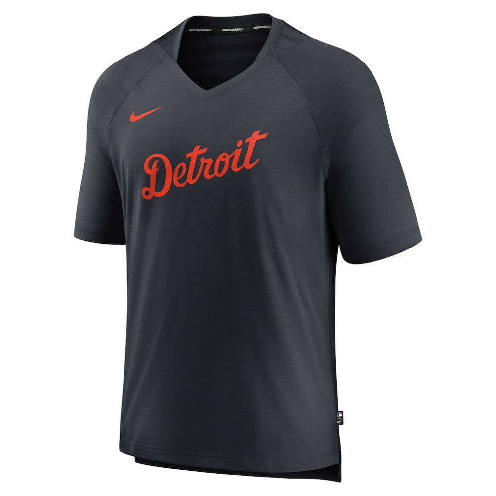 Detroit Tigers Authentic Collection Pregame Raglan Performance V-Neck T-Shirt Navy | Nike