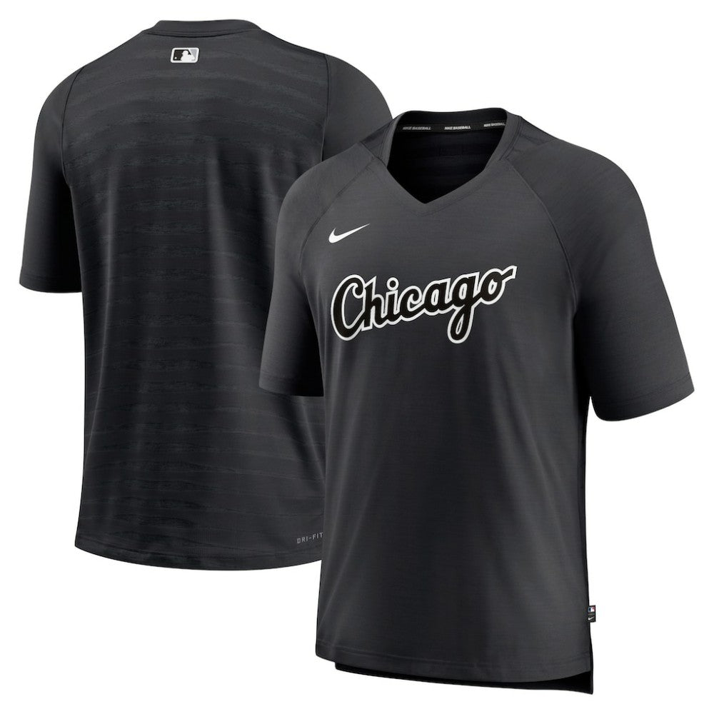 Chicago White Sox Authentic Collection Pregame Raglan Performance V-Neck T-Shirt Black | Nike