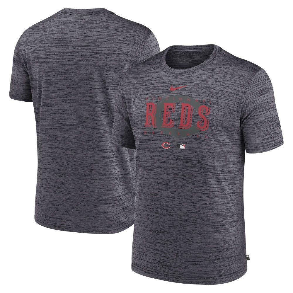 Cincinnati Reds Authentic Collection Velocity Performance Practice T-Shirt Heather Charcoal | Nike