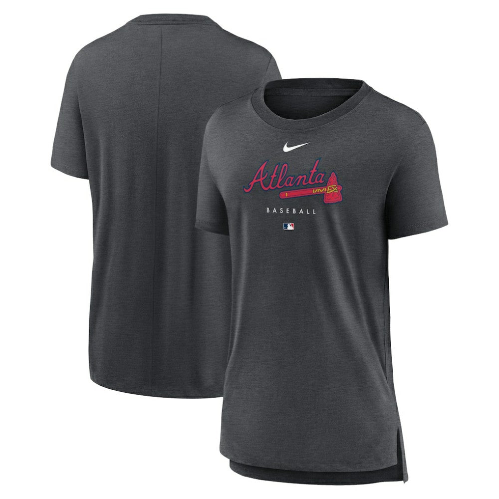 Atlanta Braves Women's Authentic Collection Early Work Tri-Blend T-Shirt Heather Charcoal | Nike