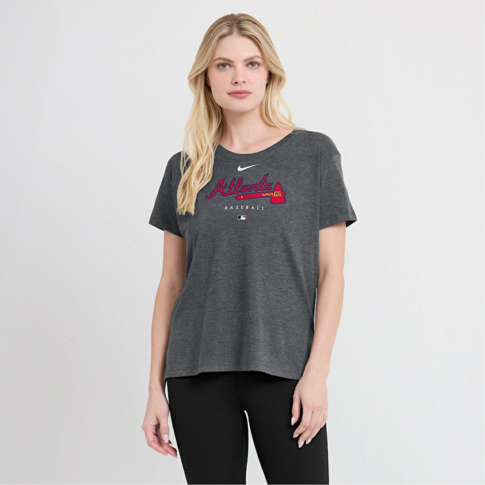 Atlanta Braves Women's Authentic Collection Early Work Tri-Blend T-Shirt Heather Charcoal | Nike