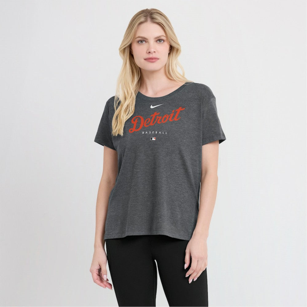 Detroit Tigers Women's Authentic Collection Early Work Tri-Blend T-Shirt Heather Charcoal | Nike