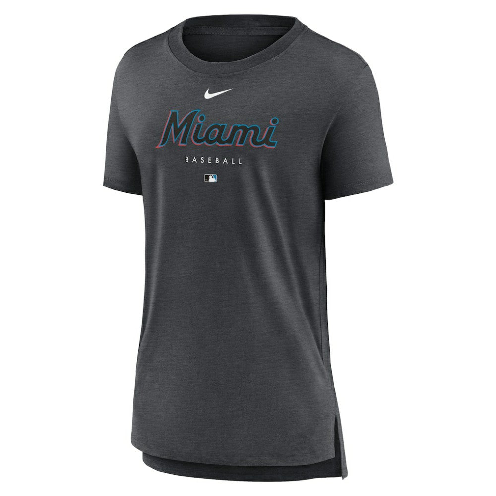 Miami Marlins Women's Authentic Collection Early Work Tri-Blend T-Shirt Heather Charcoal | Nike