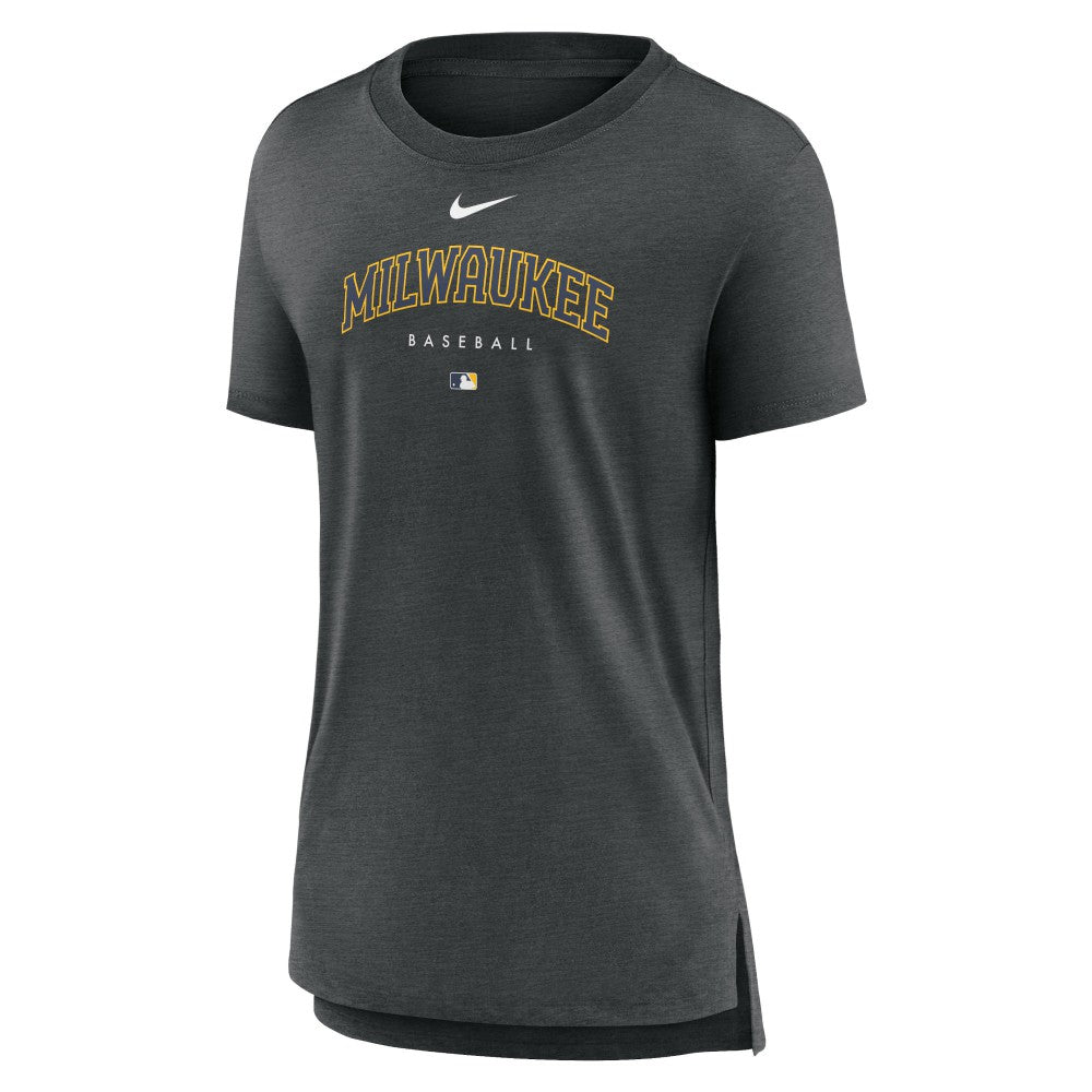 Milwaukee Brewers Women's Authentic Collection Early Work Tri-Blend T-Shirt Heather Charcoal | Nike