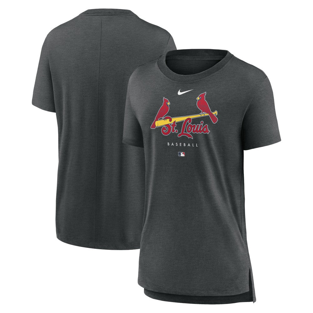St. Louis Cardinals Women's Authentic Collection Early Work Tri-Blend T-Shirt Heather Charcoal | Nike