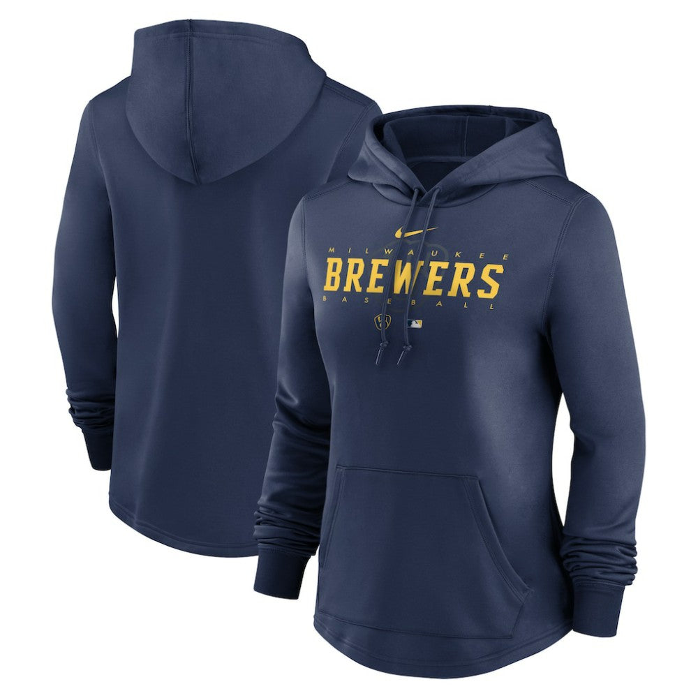 Milwaukee Brewers Women's Authentic Collection Pregame Performance Pullover Hoodie Navy | Nike