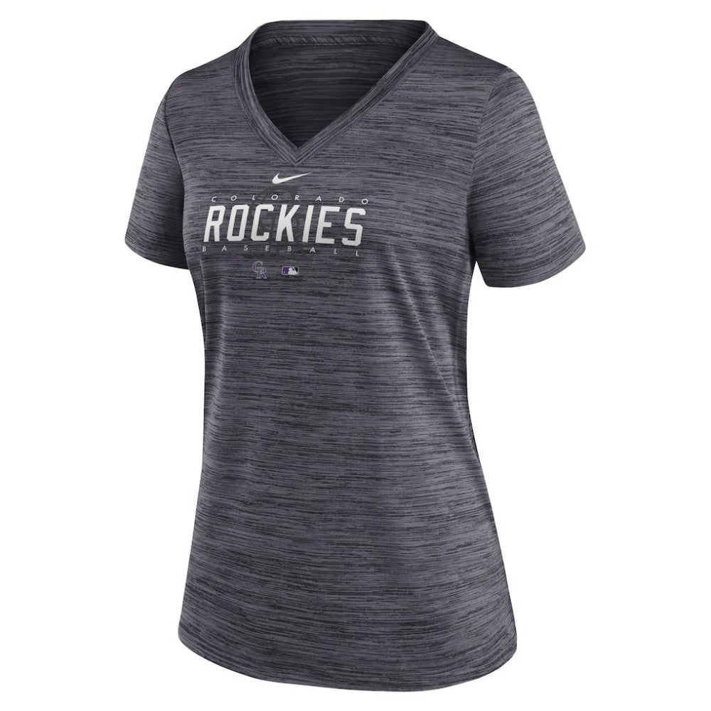 Colorado Rockies Women's Authentic Collection Velocity Practice Performance V-Neck T-Shirt Black | Nike