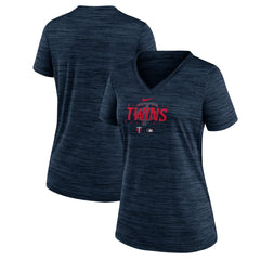 Minnesota Twins Women's Authentic Collection Velocity Practice Performance V-Neck T-Shirt Navy | Nike
