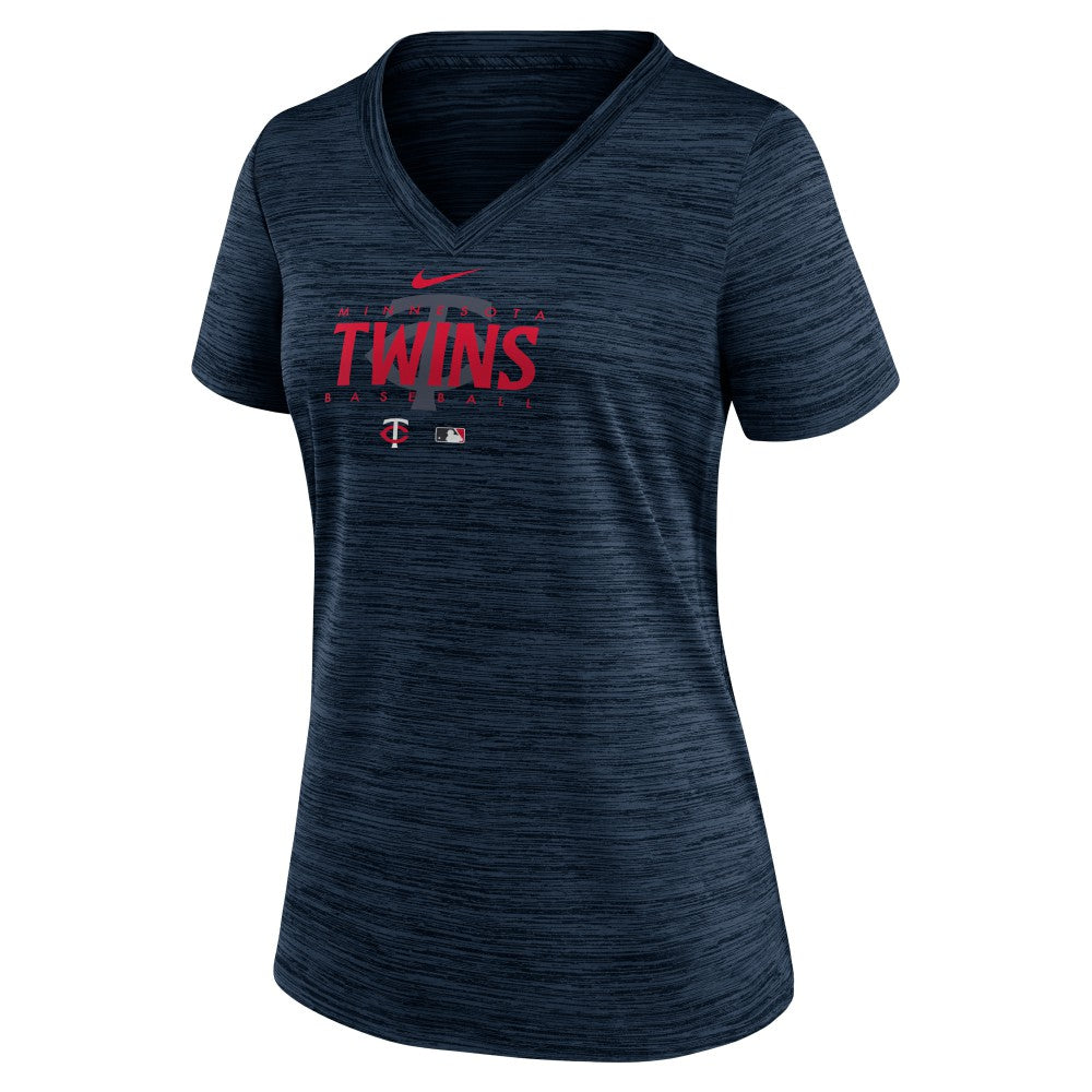 Minnesota Twins Women's Authentic Collection Velocity Practice Performance V-Neck T-Shirt Navy | Nike