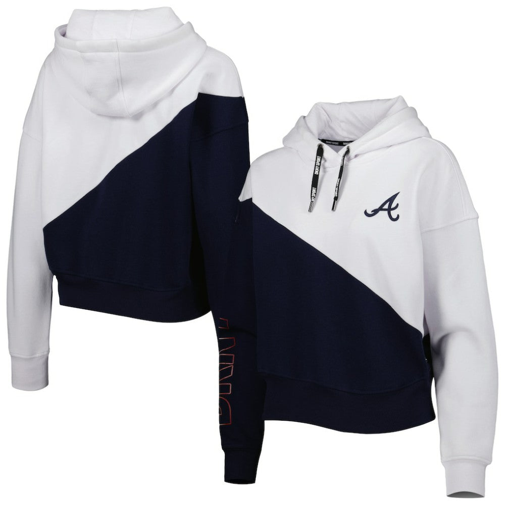 Atlanta Braves DKNY Sport Women's Bobbi Colorblock Pullover Hoodie Navy/White