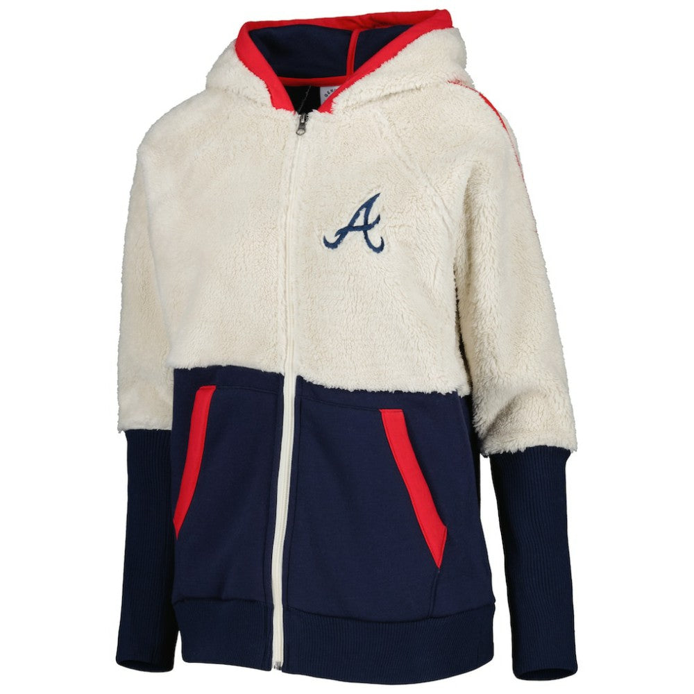 Atlanta Braves G-III 4Her by Carl Banks Women's Shuffle It Raglan Full-Zip Hoodie Oatmeal/Navy