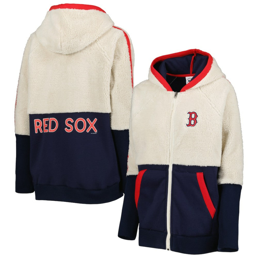 Boston Red Sox G-III 4Her by Carl Banks Women's Shuffle It Raglan Full-Zip Hoodie Oatmeal/Navy