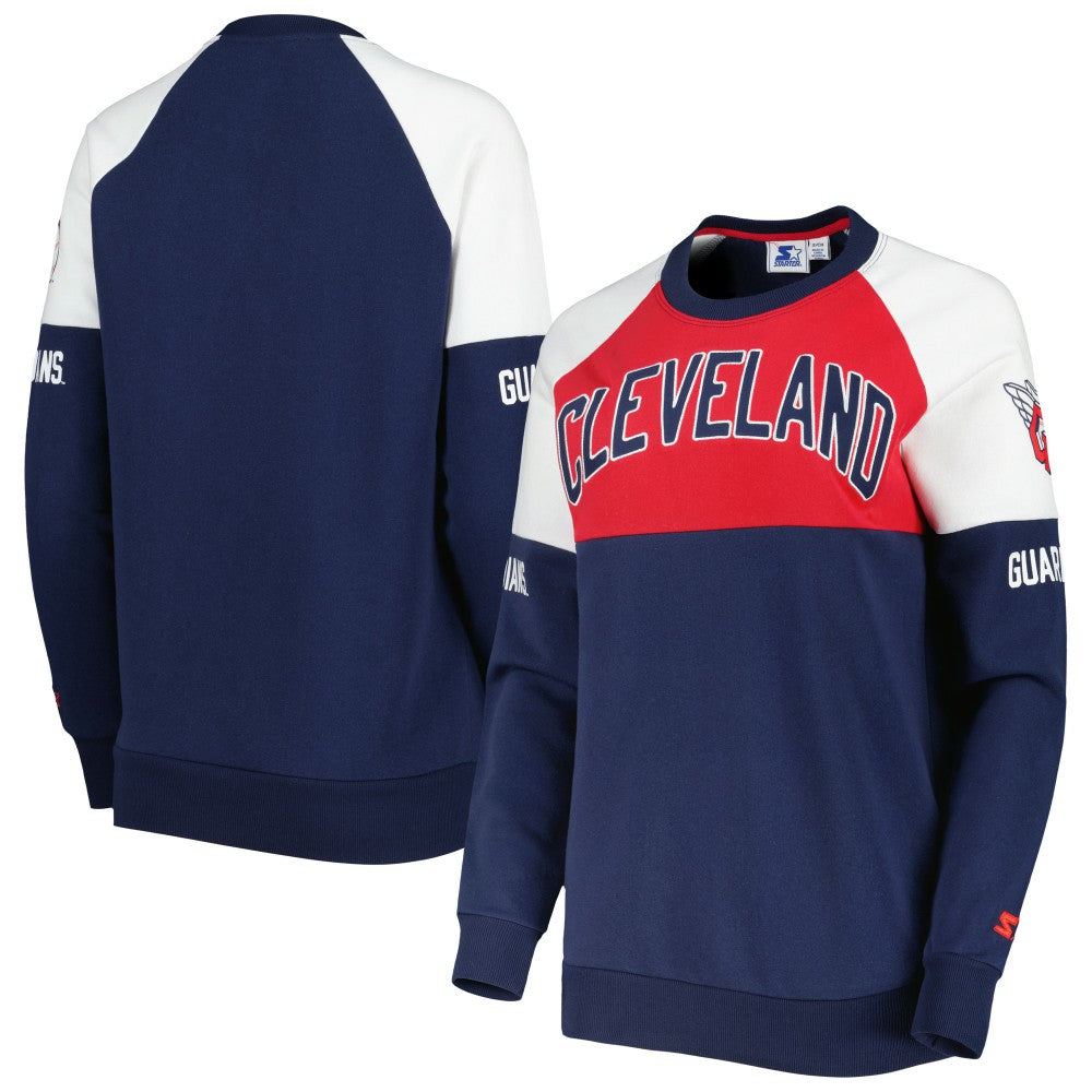Cleveland Guardians Starter Women's Baseline Raglan Pullover Sweatshirt Navy/Red