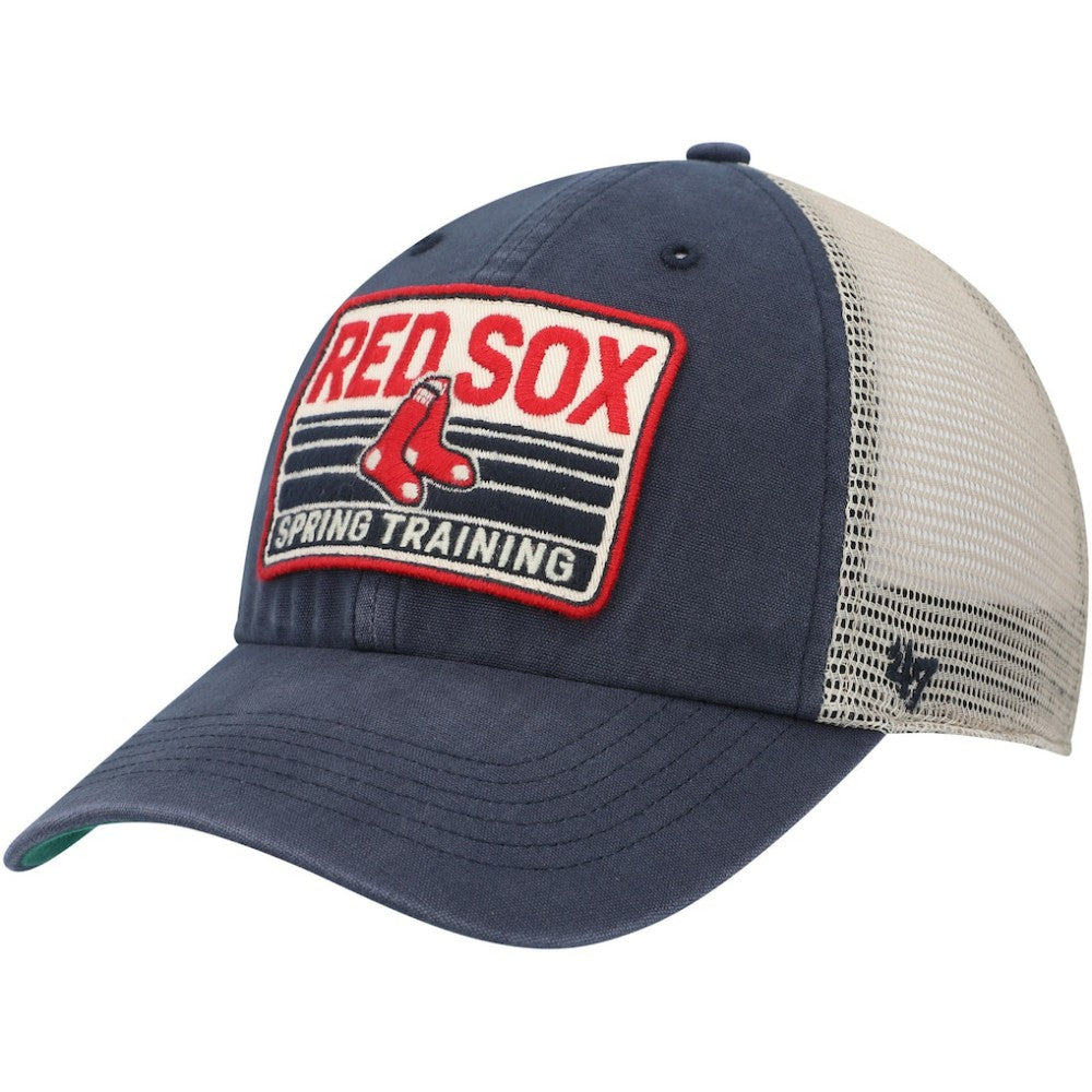 Boston Red Sox Four Stroke Clean Up Trucker Snapback Hat Navy/Tan | 47 brand