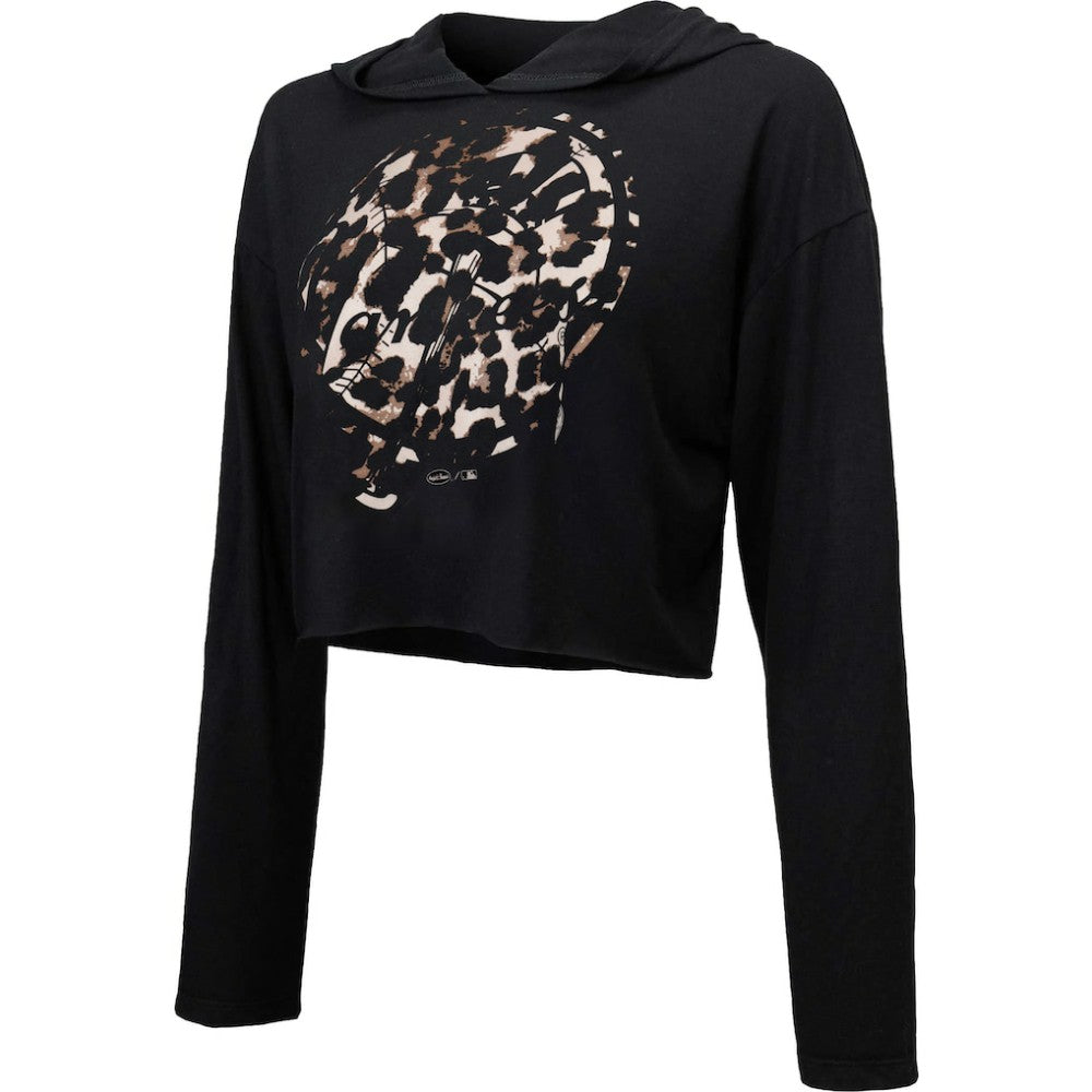 New York Yankees Majestic Threads Women's Leopard Cropped Hoodie Black