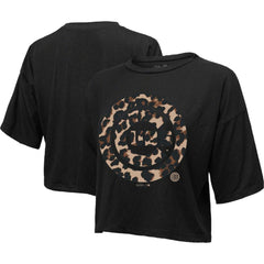 Chicago Cubs Majestic Threads Women's Leopard Cropped T-Shirt Black