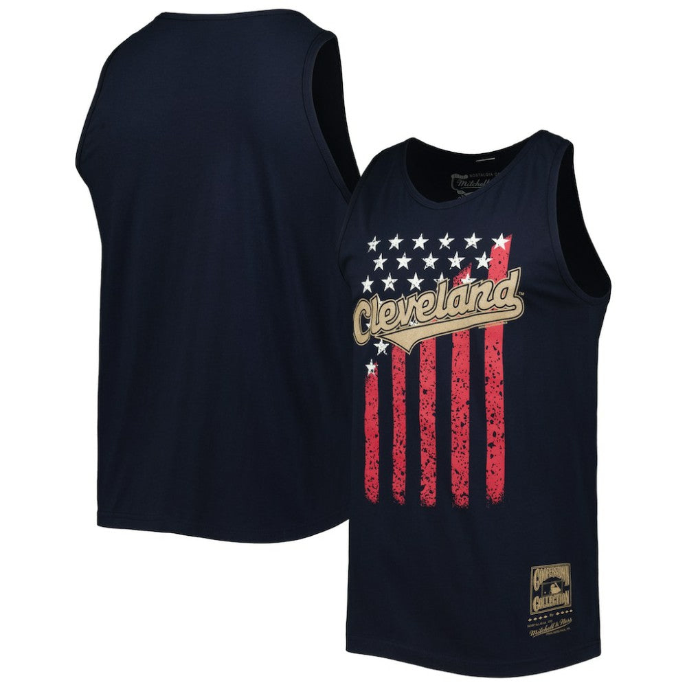 Cleveland Guardians Cooperstown Collection Stars and Stripes Tank Top Navy | Mitchell & Ness