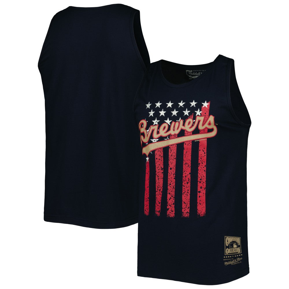Milwaukee Brewers Cooperstown Collection Stars and Stripes Tank Top Navy | Mitchell & Ness