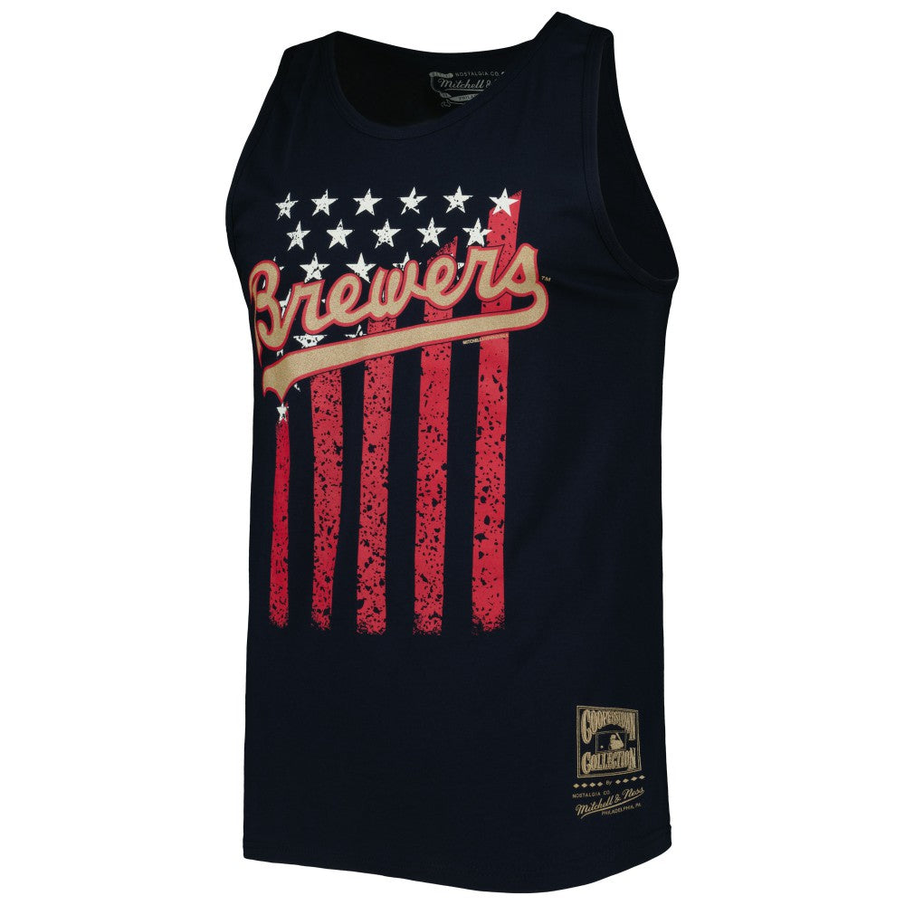 Milwaukee Brewers Cooperstown Collection Stars and Stripes Tank Top Navy | Mitchell & Ness