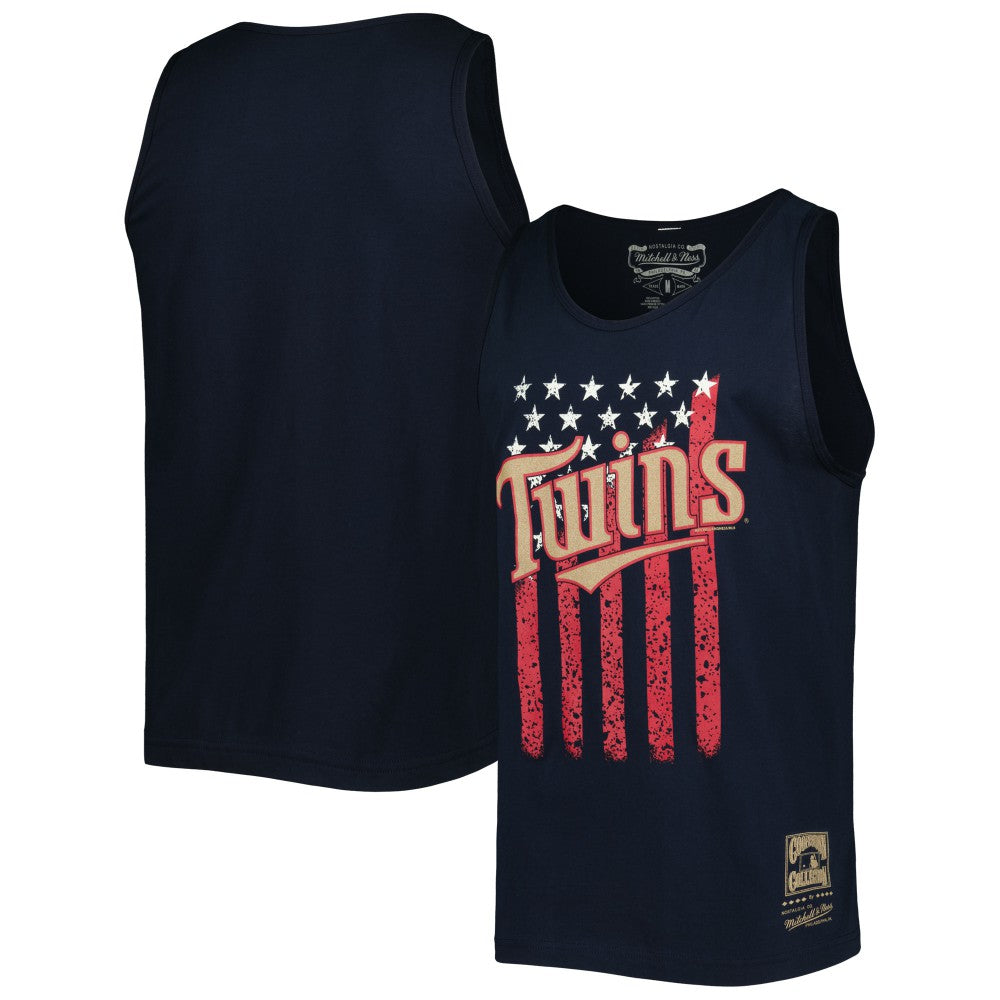 Minnesota Twins Cooperstown Collection Stars and Stripes Tank Top Navy | Mitchell & Ness
