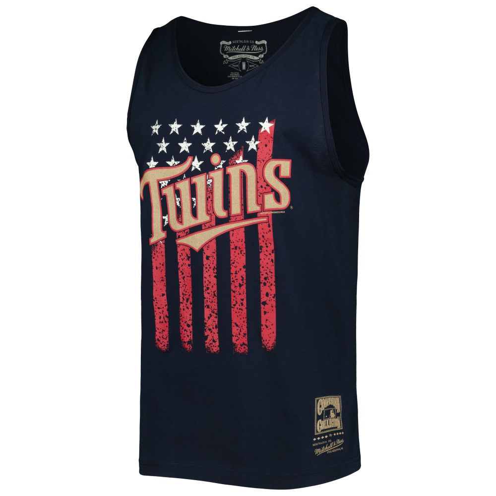 Minnesota Twins Cooperstown Collection Stars and Stripes Tank Top Navy | Mitchell & Ness