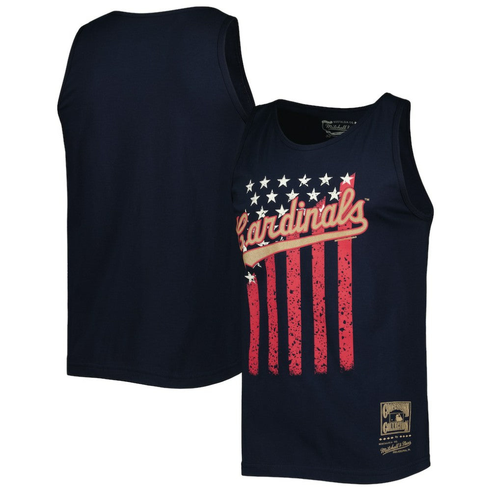 St. Louis Cardinals Cooperstown Collection Stars and Stripes Tank Top Navy | Mitchell & Ness