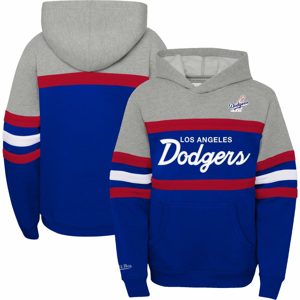 Los Angeles Dodgers Youth Cooperstown Collection Head Coach Pullover Hoodie Heather Gray/Royal | Mitchell & Ness