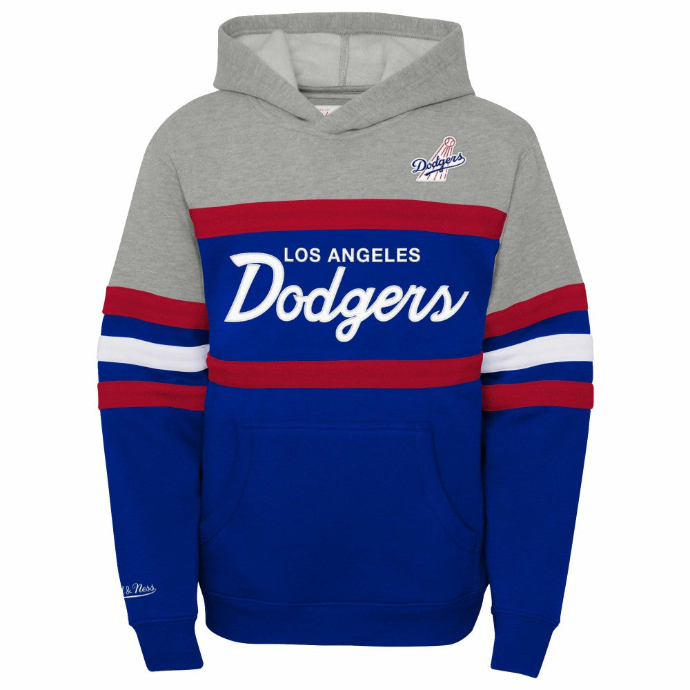 Los Angeles Dodgers Youth Cooperstown Collection Head Coach Pullover Hoodie Heather Gray/Royal | Mitchell & Ness
