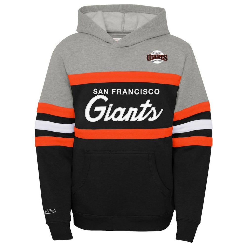 San Francisco Giants Youth Cooperstown Collection Head Coach Pullover Hoodie Heather Gray/Black | Mitchell & Ness