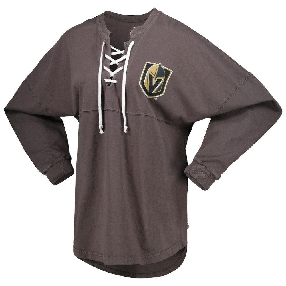 Vegas Golden Knights Fanatics Women's Spirit Lace-Up V-Neck Long Sleeve Jersey T-Shirt Charcoal