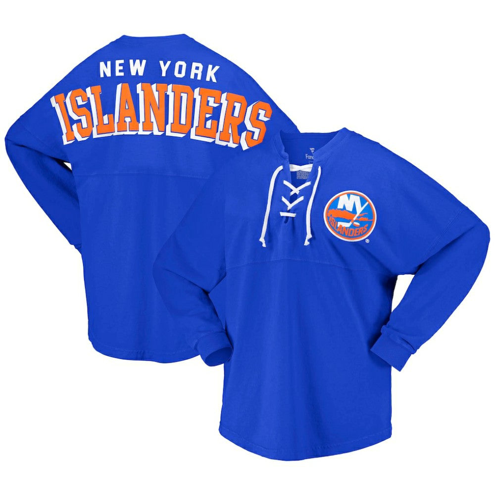 New York Islanders Fanatics Women's Spirit Lace-Up V-Neck Long Sleeve Jersey T-Shirt Royal