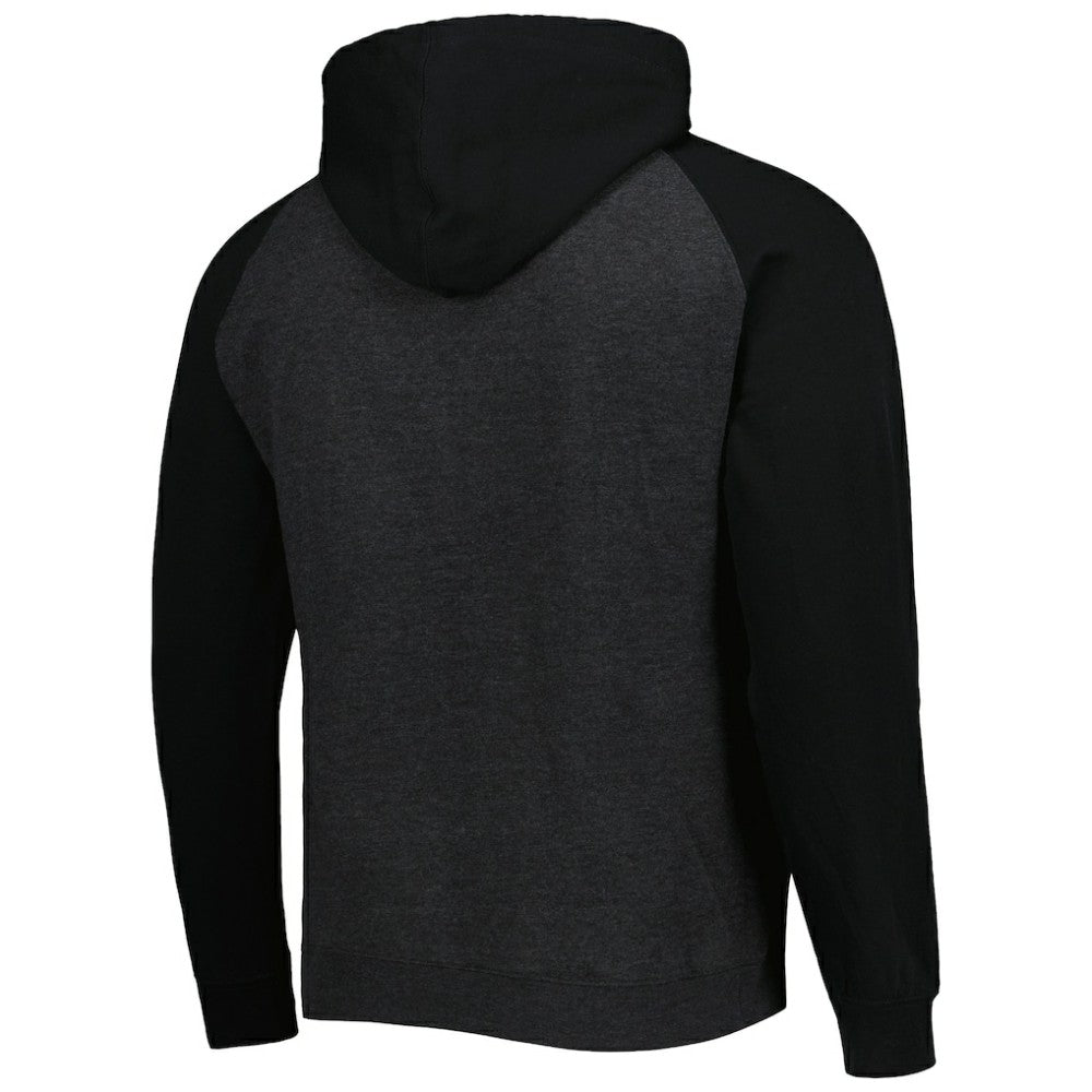 St. Louis Blues Mitchell & Ness Distressed Logo Raglan Pullover Hoodie Heather Black