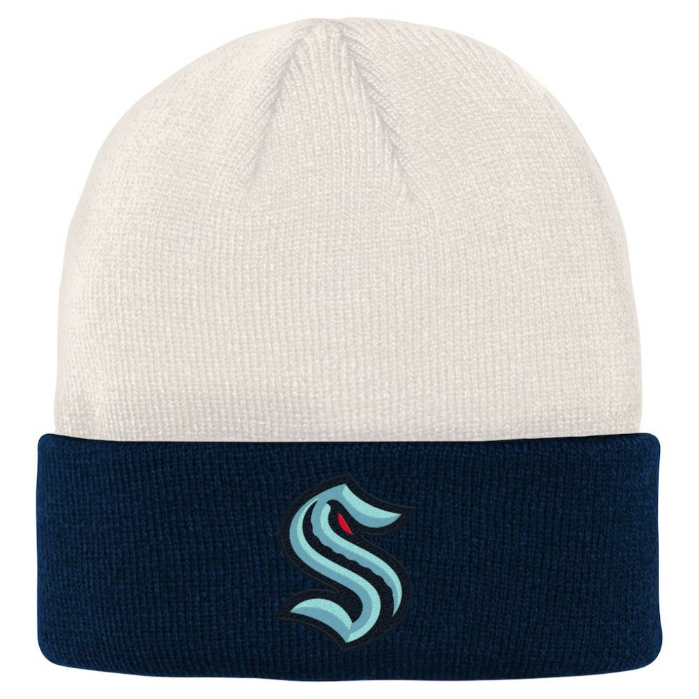 Seattle Kraken Youth Logo Cuffed Knit Hat Cream/Deep Sea Blue