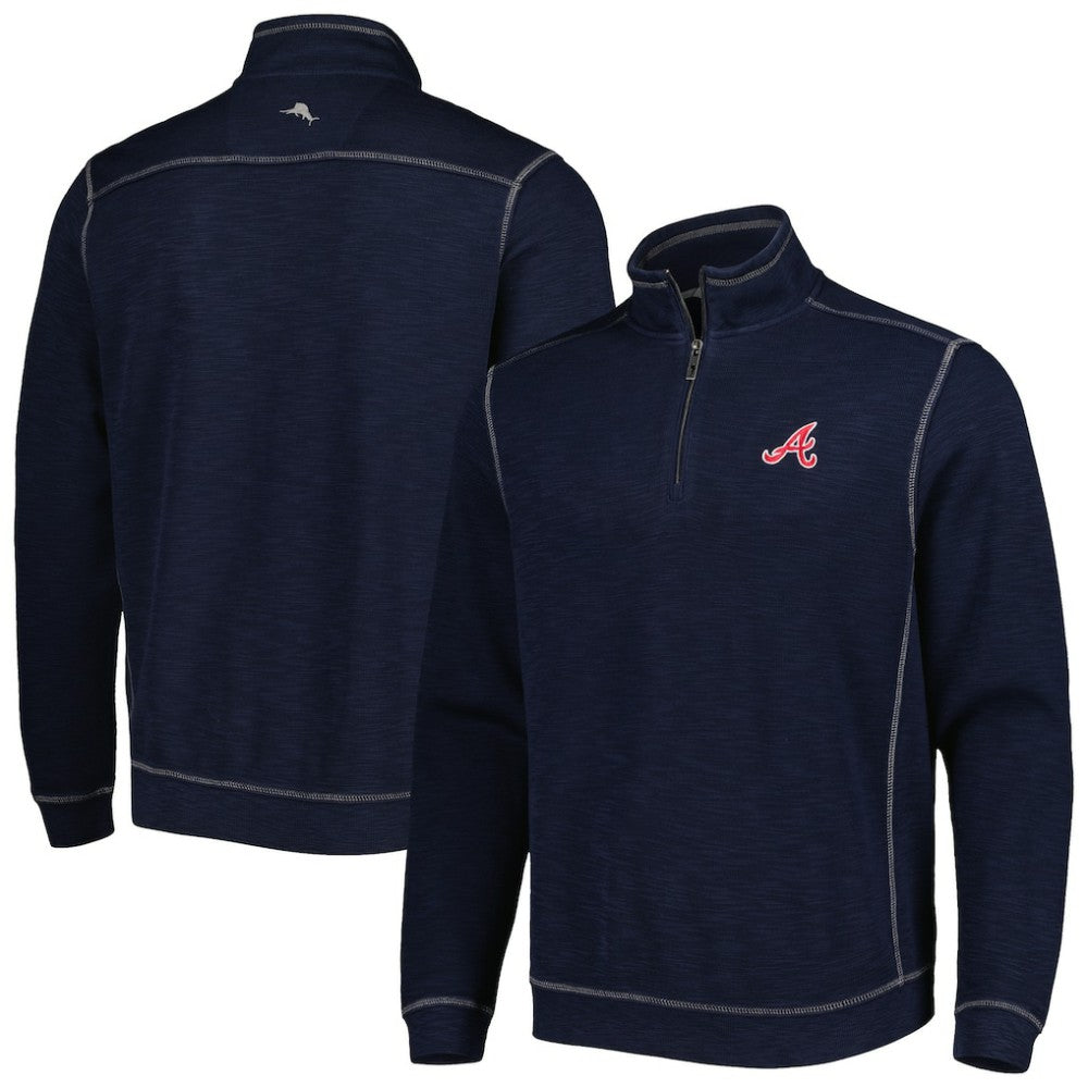 Atlanta Braves Tommy Bahama Tobago Bay Tri-Blend Quarter-Zip Sweatshirt Blue