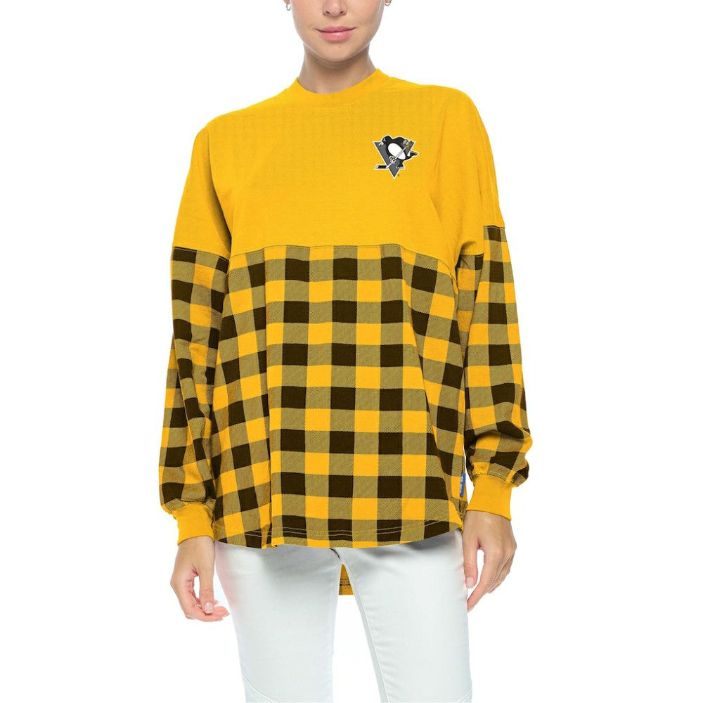 Pittsburgh Penguins Fanatics Women's Buffalo Check Long Sleeve T-Shirt Gold