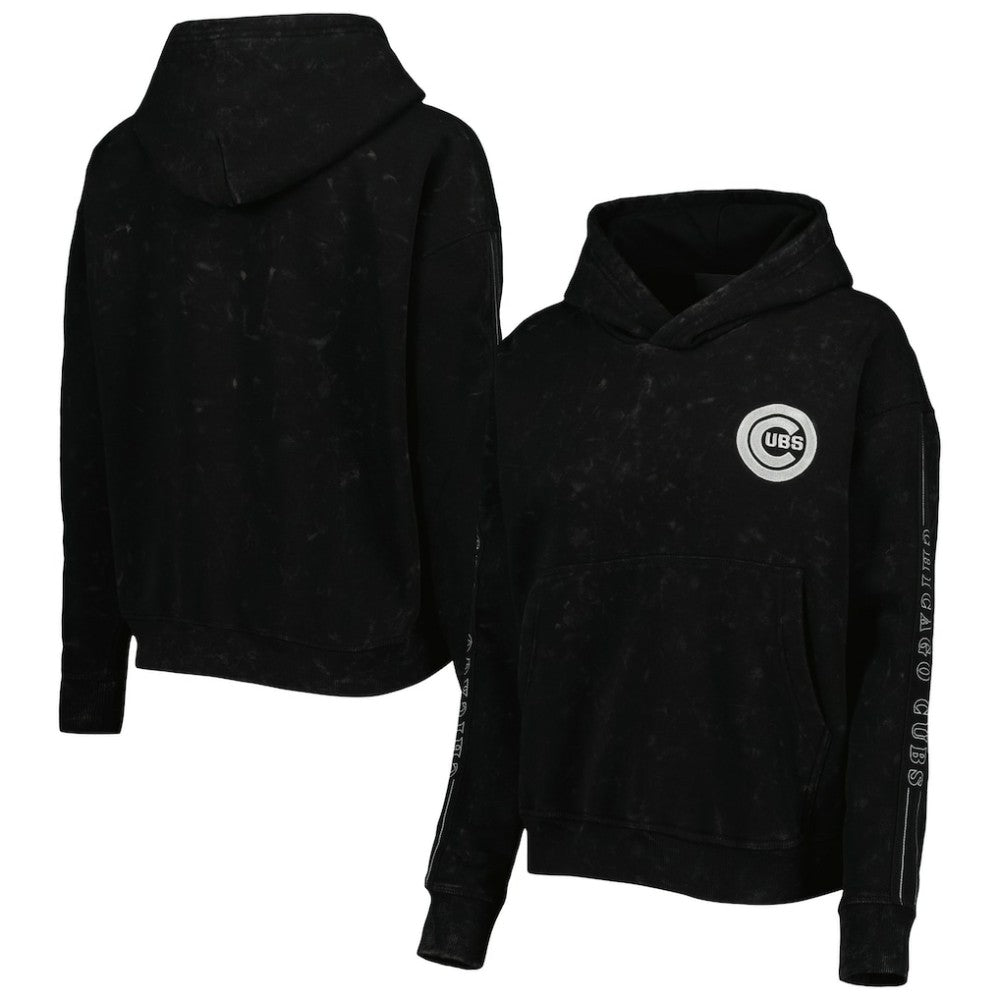 Chicago Cubs The Wild Collective Women's Marble Pullover Hoodie Black