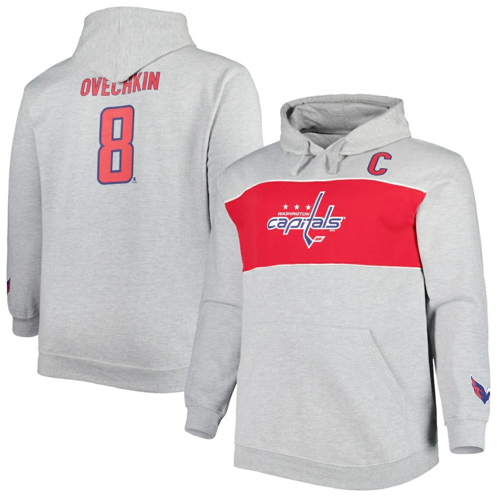 Alexander Ovechkin Washington Capitals Big & Tall Player Pullover Hoodie Heather Gray