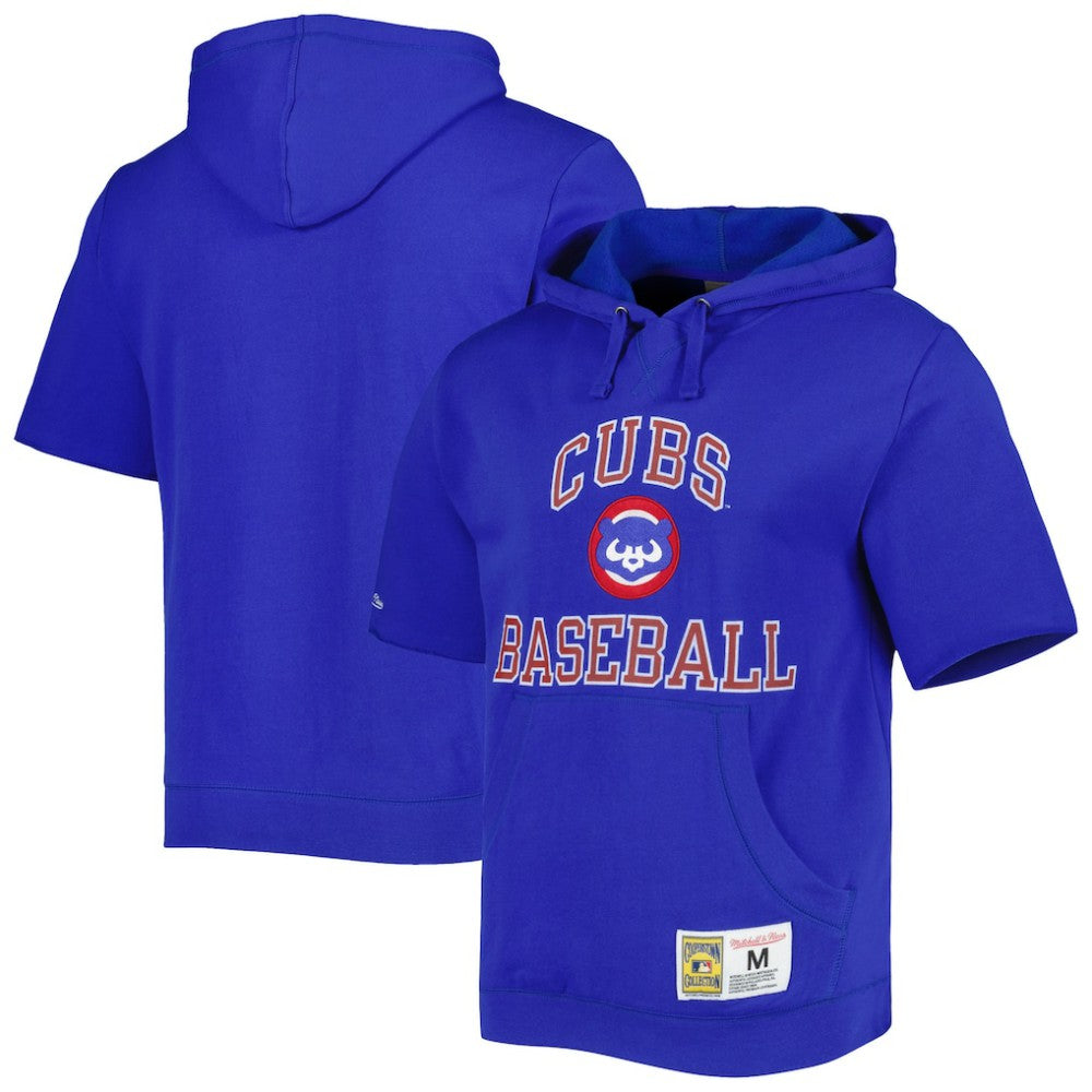 Chicago Cubs Cooperstown Collection Washed Fleece Pullover Short Sleeve Hoodie Royal | Mitchell & Ness