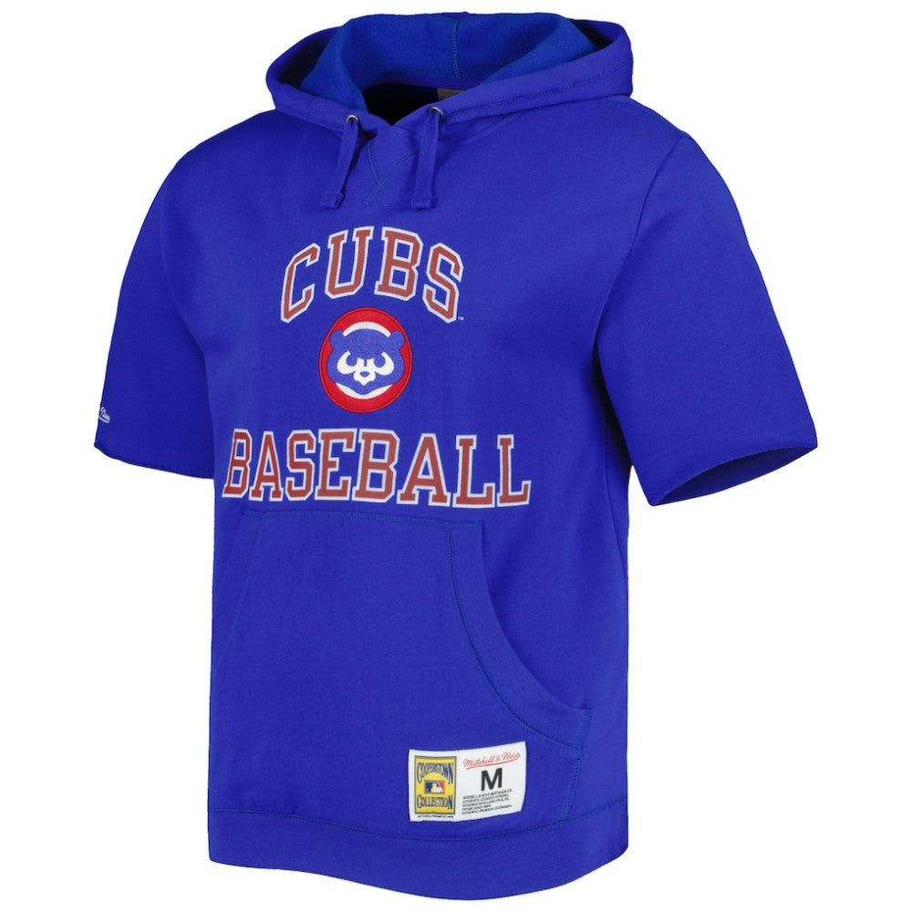 Chicago Cubs Cooperstown Collection Washed Fleece Pullover Short Sleeve Hoodie Royal | Mitchell & Ness