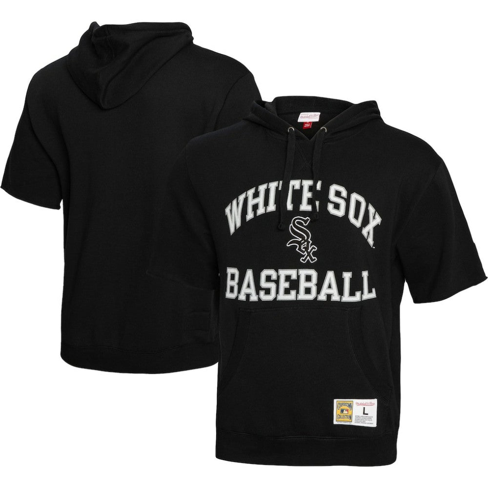 Chicago White Sox Cooperstown Collection Washed Fleece Pullover Short Sleeve Hoodie Black | Mitchell & Ness
