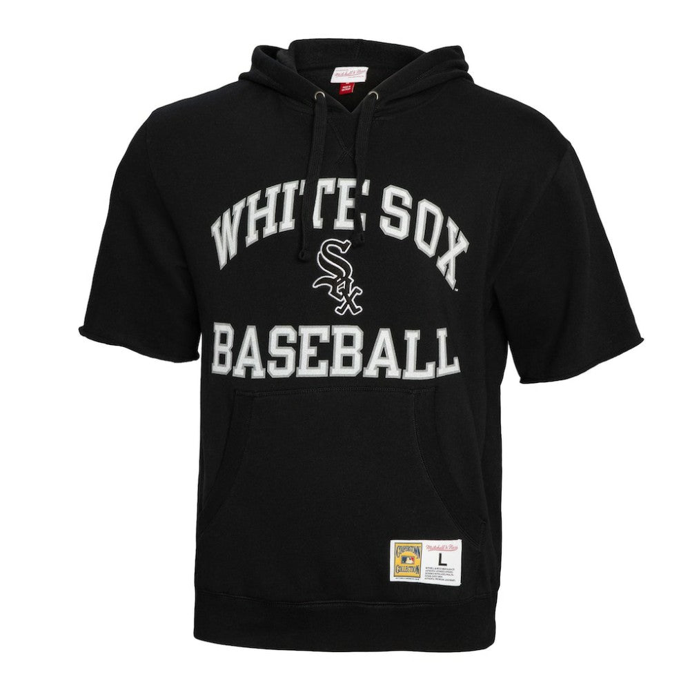 Chicago White Sox Cooperstown Collection Washed Fleece Pullover Short Sleeve Hoodie Black | Mitchell & Ness