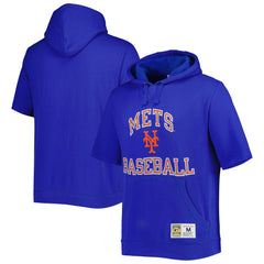 New York Mets Cooperstown Collection Washed Fleece Pullover Short Sleeve Hoodie Royal | Mitchell & Ness