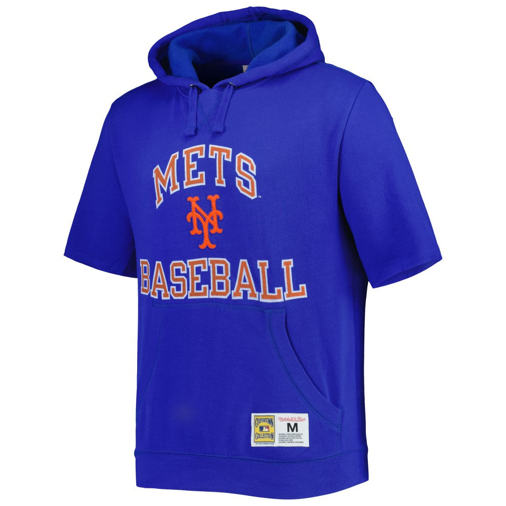 New York Mets Cooperstown Collection Washed Fleece Pullover Short Sleeve Hoodie Royal | Mitchell & Ness