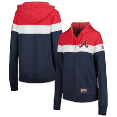 Atlanta Braves Women's Colorblock Full-Zip Hoodie Jacket Heather Navy | New Era