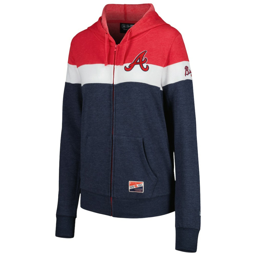 Atlanta Braves Women's Colorblock Full-Zip Hoodie Jacket Heather Navy | New Era