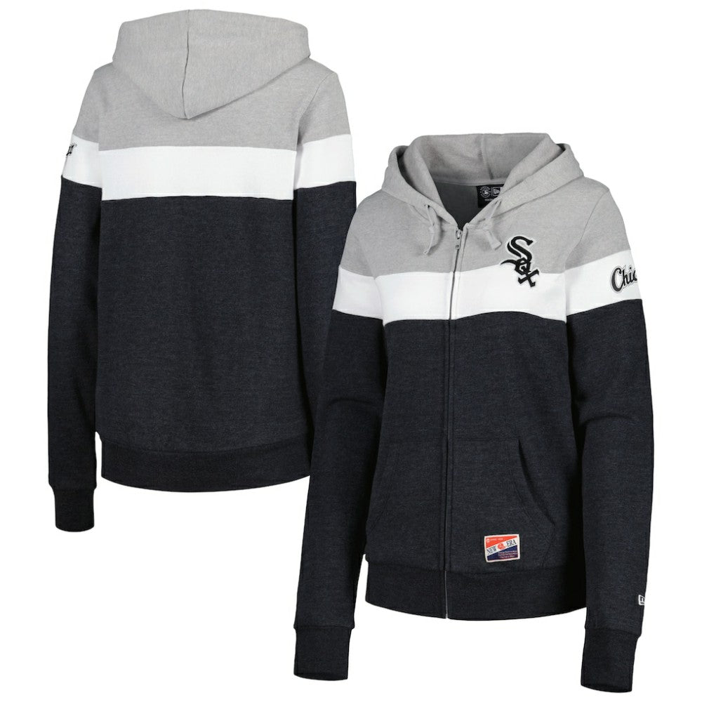 Chicago White Sox Women's Colorblock Full-Zip Hoodie Jacket Heather Black | New Era