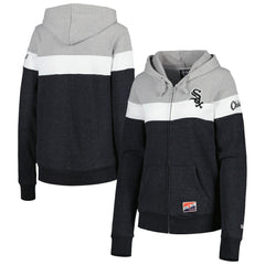 Chicago White Sox Women's Colorblock Full-Zip Hoodie Jacket Heather Black | New Era