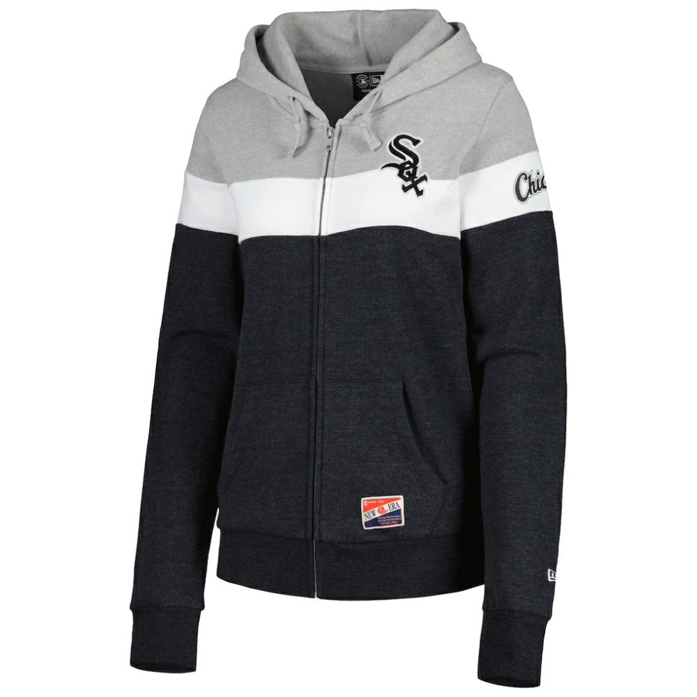 Chicago White Sox Women's Colorblock Full-Zip Hoodie Jacket Heather Black | New Era