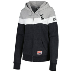 Chicago White Sox Women's Colorblock Full-Zip Hoodie Jacket Heather Black | New Era